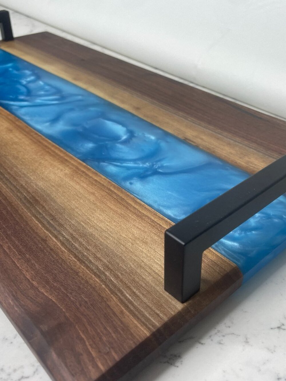 10x18 Black Walnut Live Edge Charcuterie Board w/ Blue Epoxy